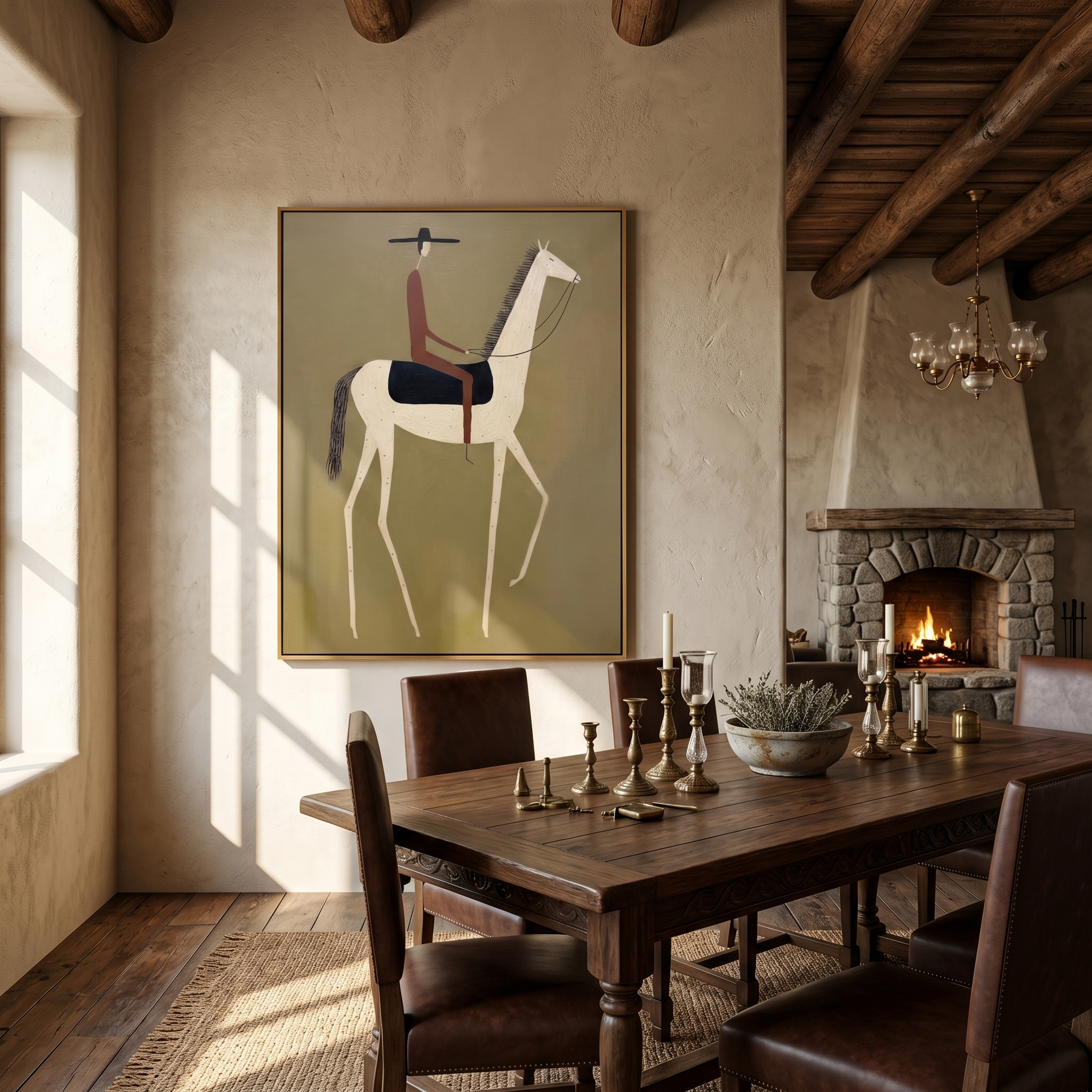 Blue Dance – brown and gold modern western equestrian art, vertical hand-painted canvas art – view 6