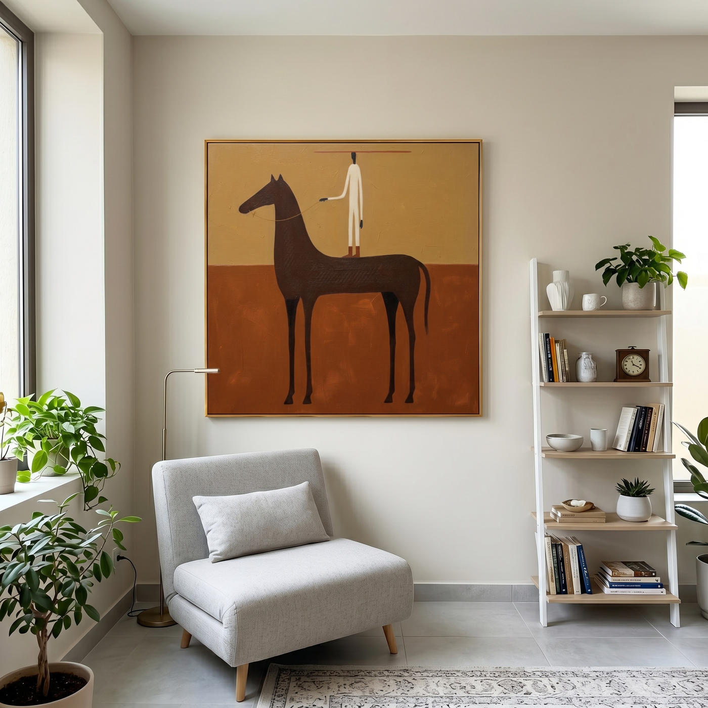 Golden Rhythm – brown and gold modern western equestrian art, square hand-painted canvas art – view 2
