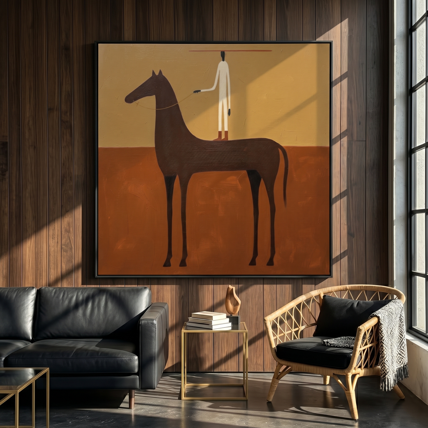 Golden Rhythm – brown and gold modern western equestrian art, square hand-painted canvas art – view 4