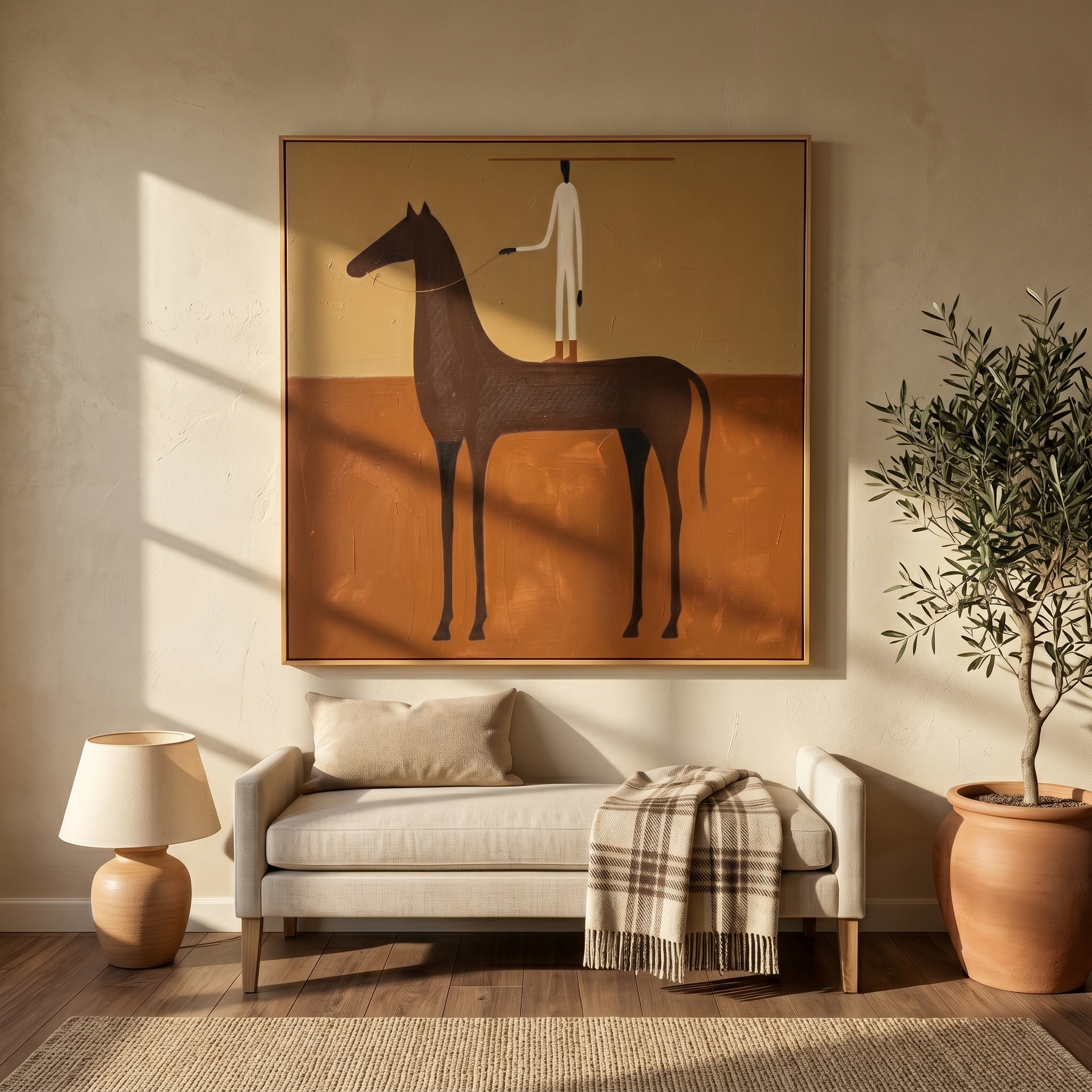 Golden Rhythm – brown and gold modern western equestrian art, square hand-painted canvas art – view 5