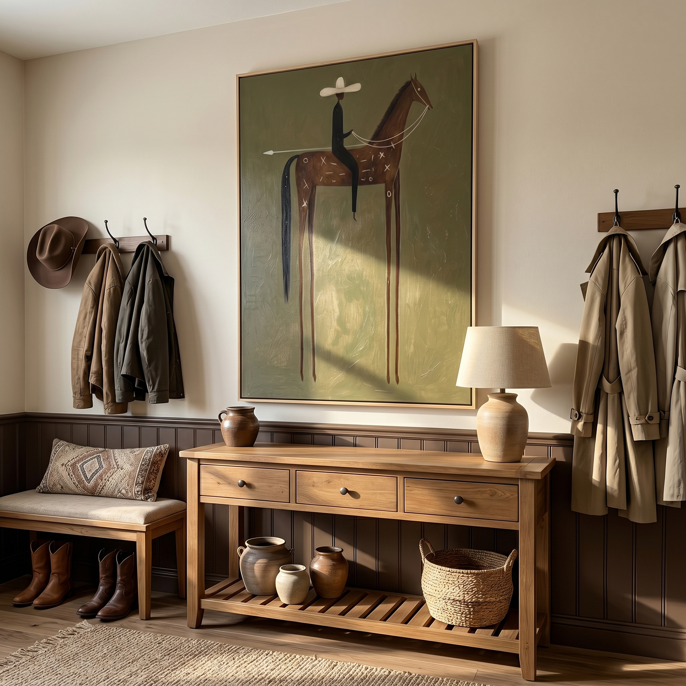 Last Wind – brown modern western equestrian art, vertical hand-painted canvas art – view 4