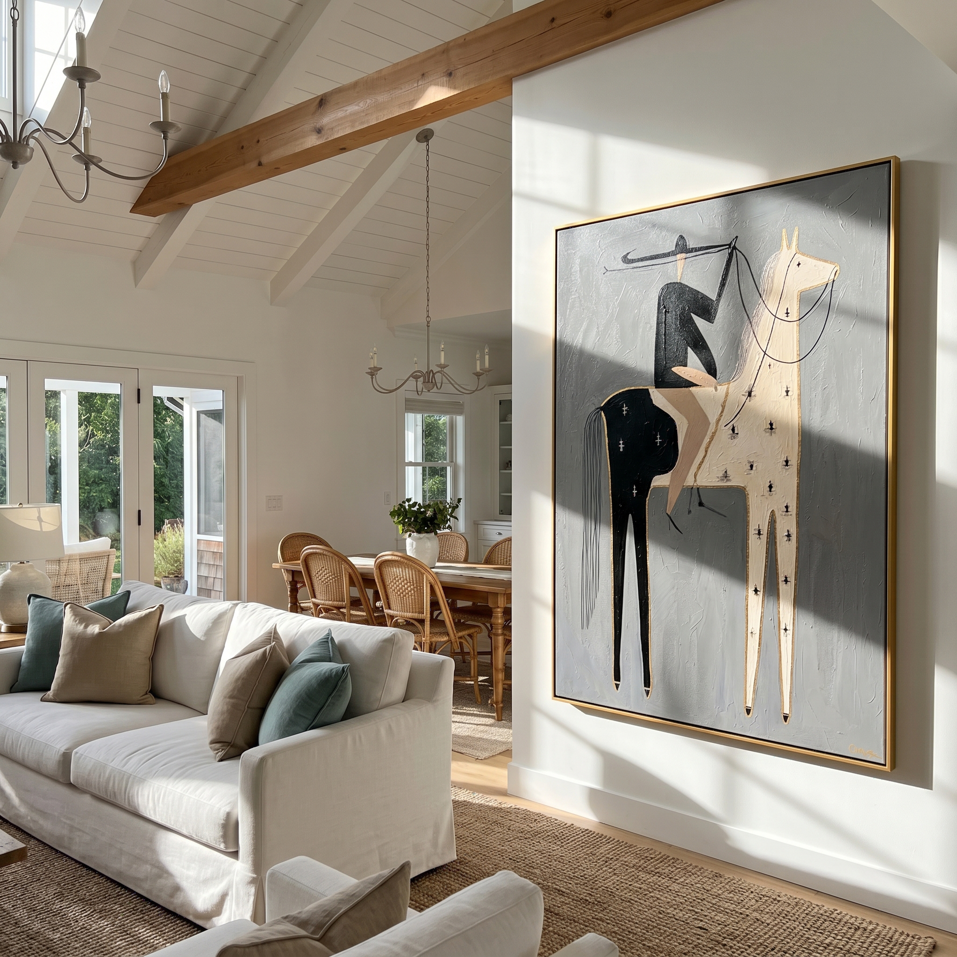 Morning Embrace – gray and brown modern western equestrian art, vertical hand-painted canvas art – view 5