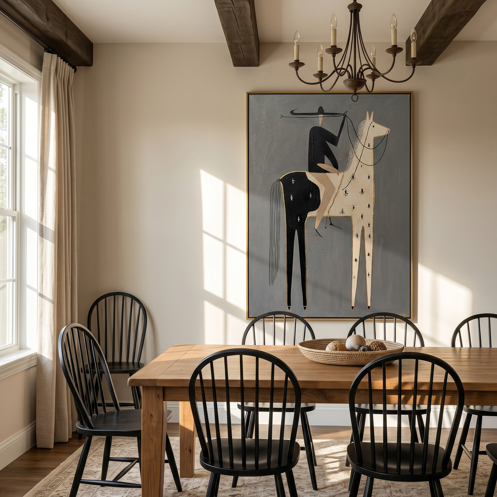 Morning Embrace – gray and brown modern western equestrian art, vertical hand-painted canvas art – view 6