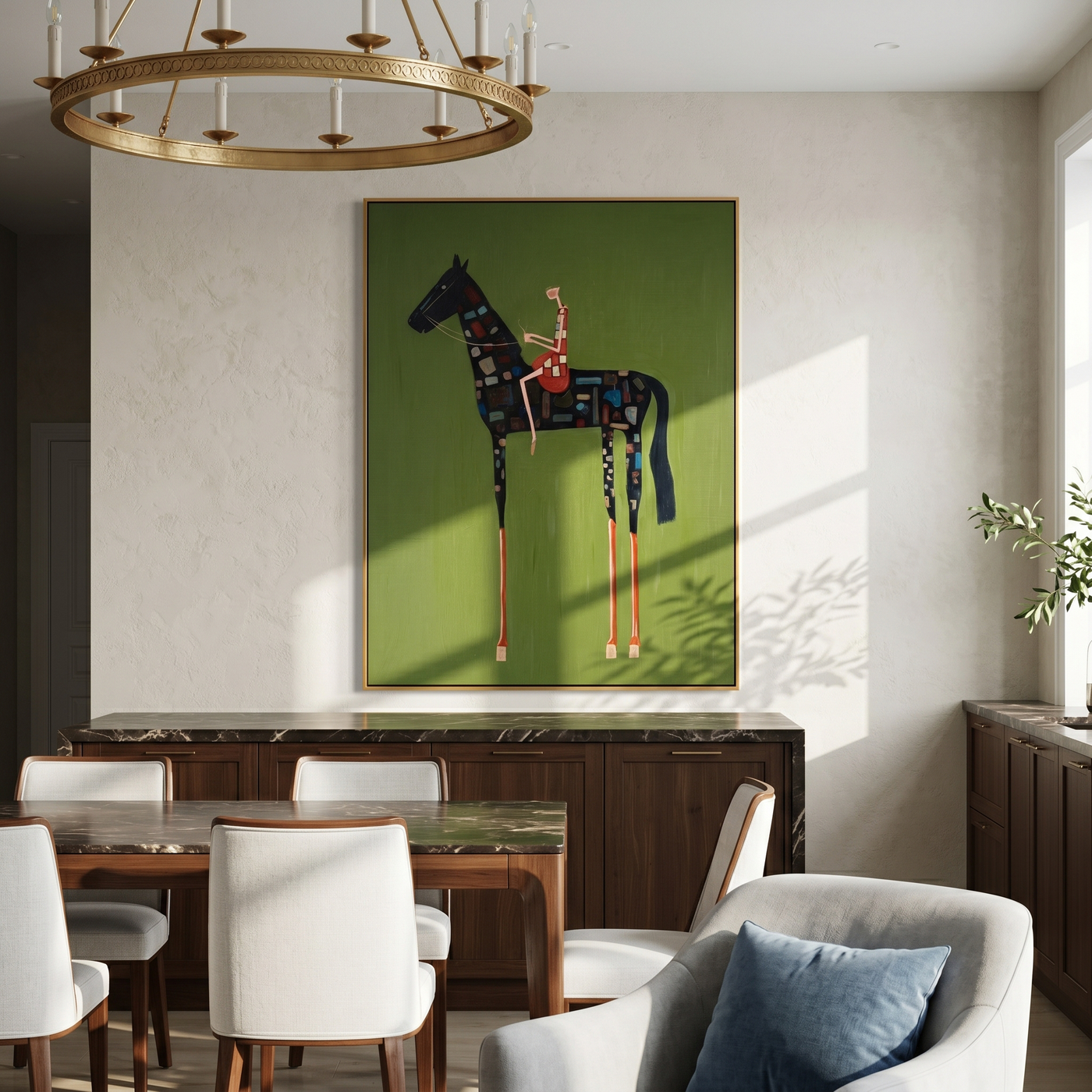 Prairie Memory – green and black modern western equestrian art, vertical hand-painted canvas art – view 2