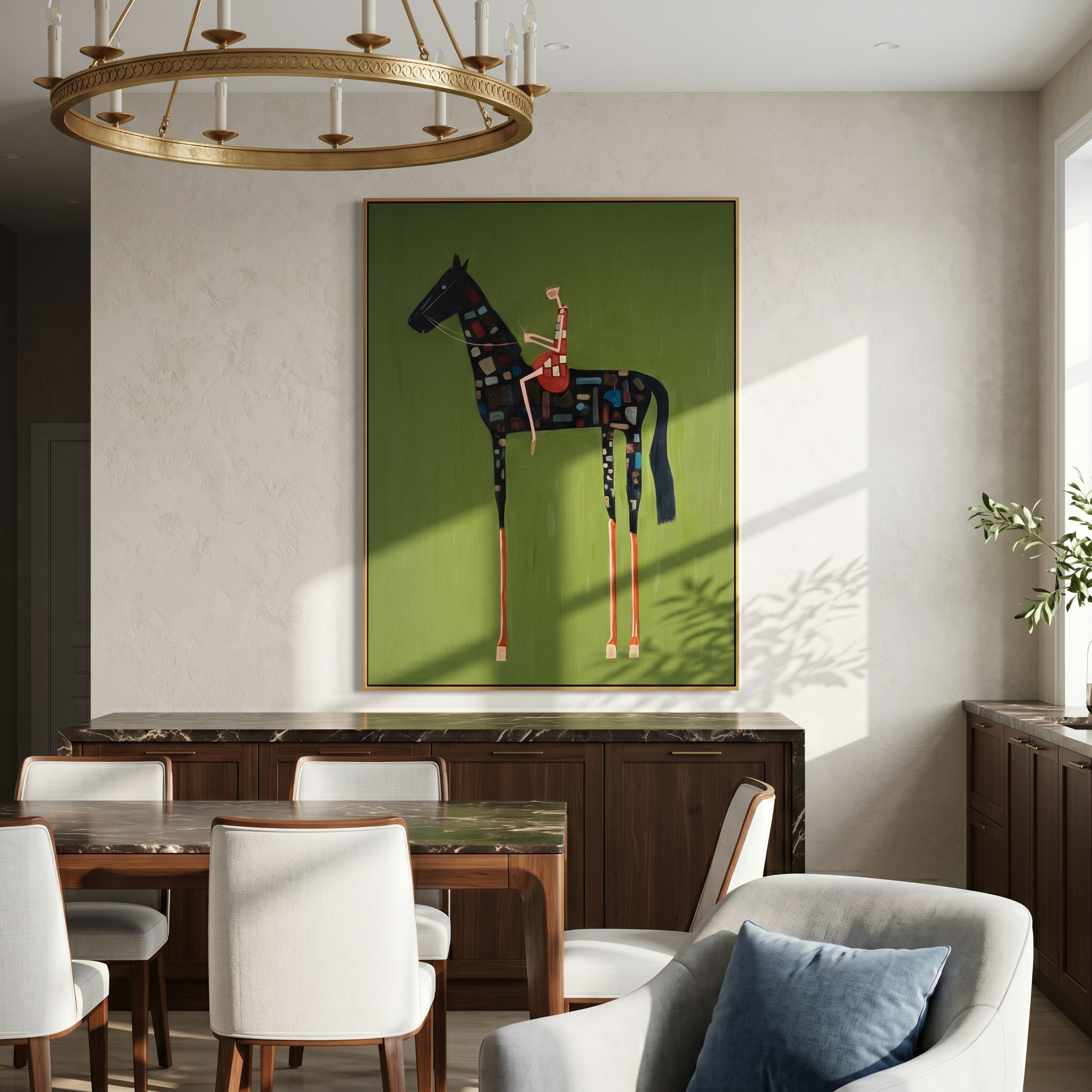 Prairie Memory – green and black modern western equestrian art, vertical hand-painted canvas art – view 2