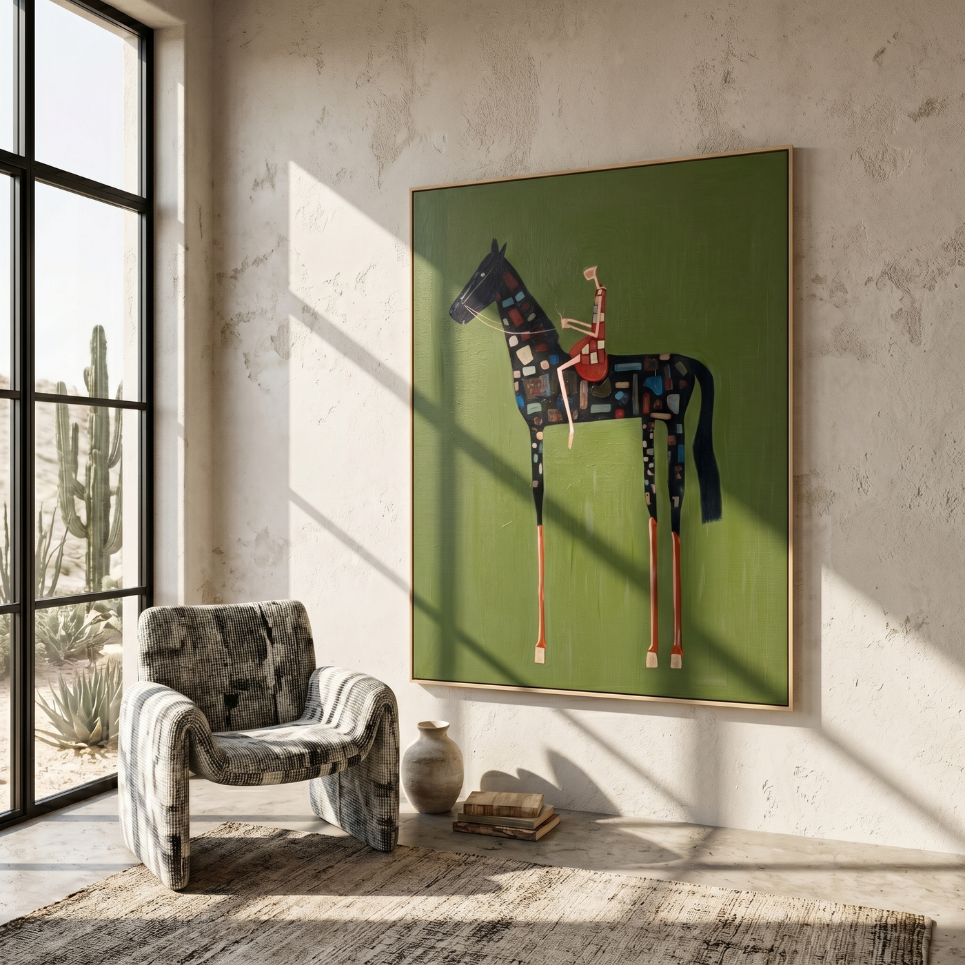 Prairie Memory – green and black modern western equestrian art, vertical hand-painted canvas art – view 3