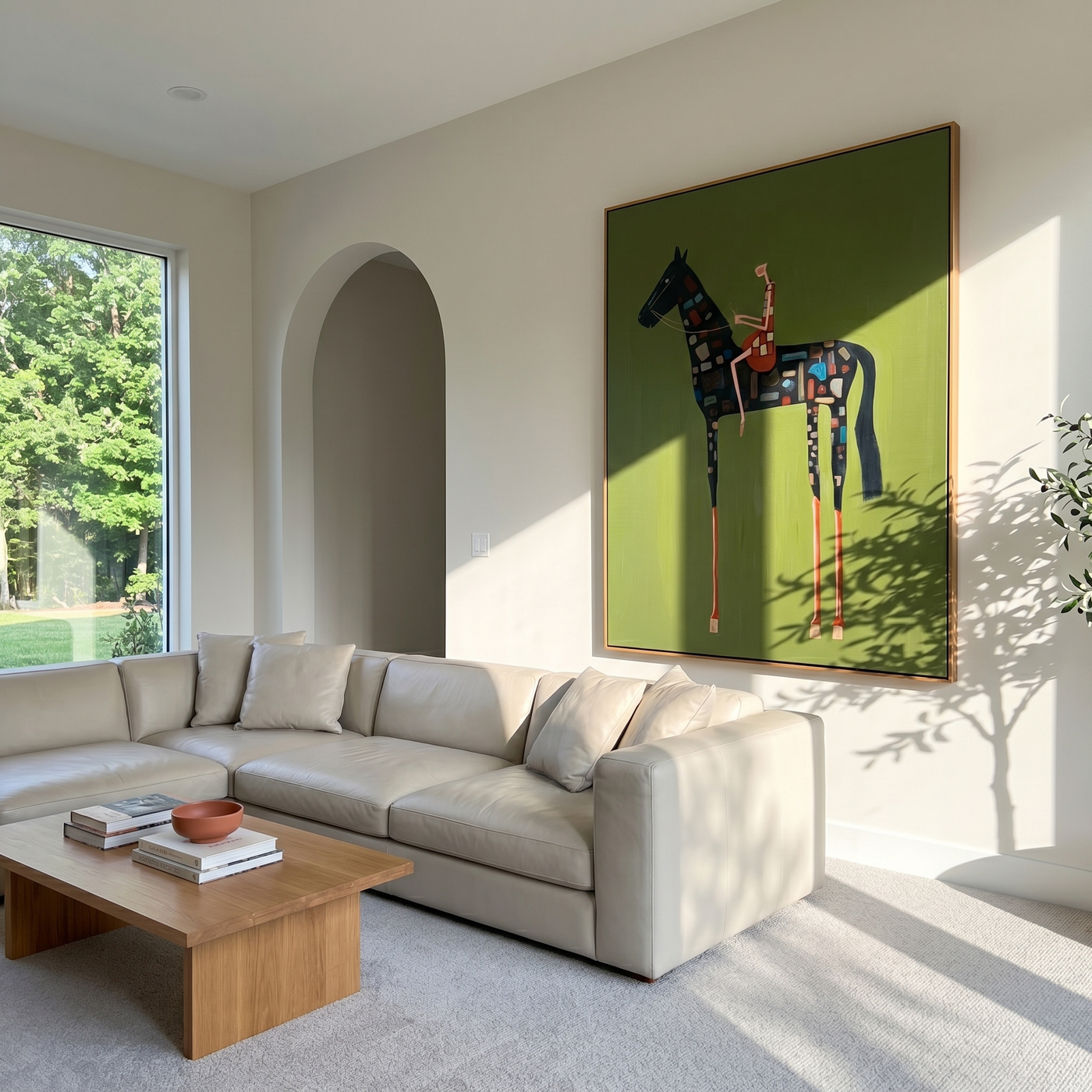Prairie Memory – green and black modern western equestrian art, vertical hand-painted canvas art – view 4