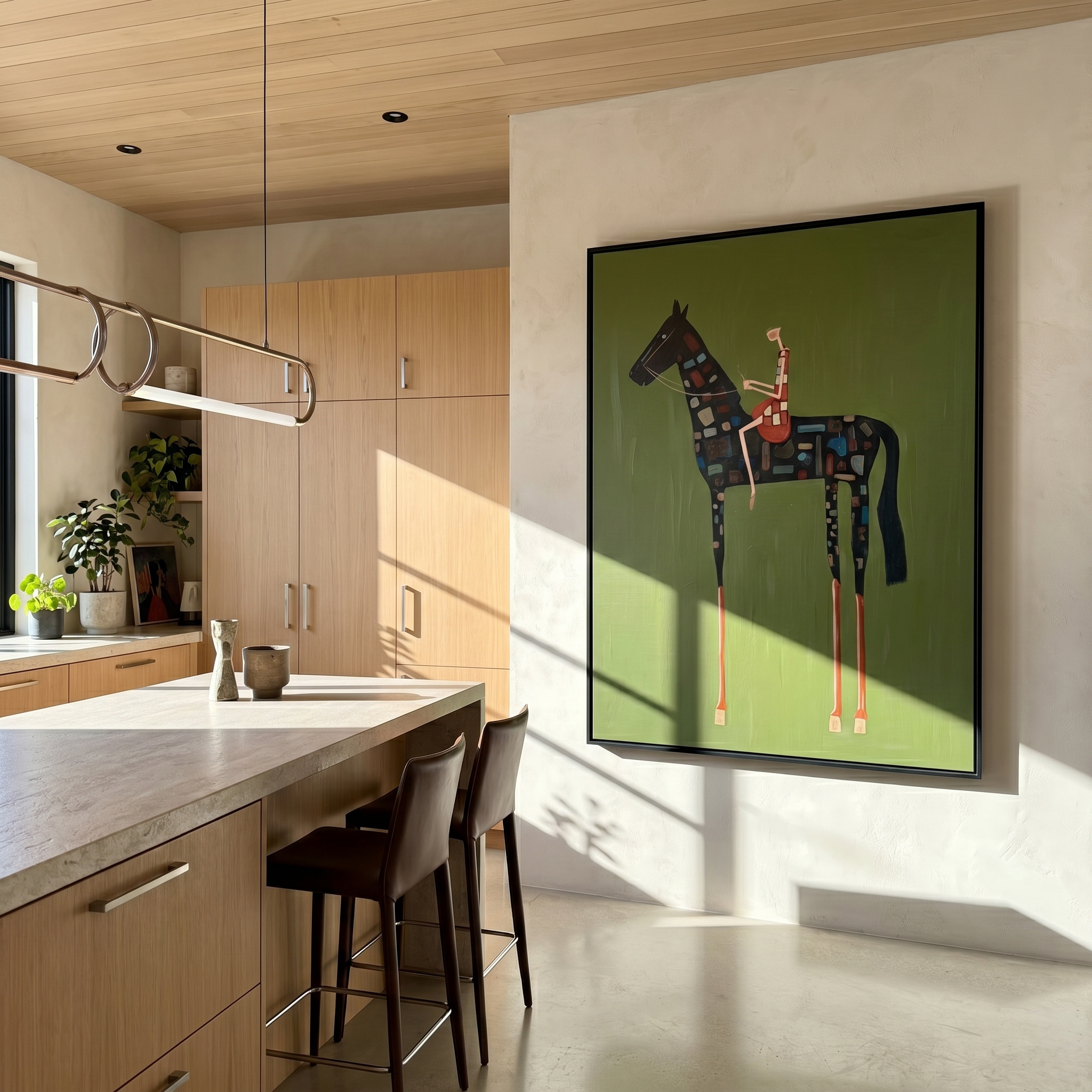 Prairie Memory – green and black modern western equestrian art, vertical hand-painted canvas art – view 5