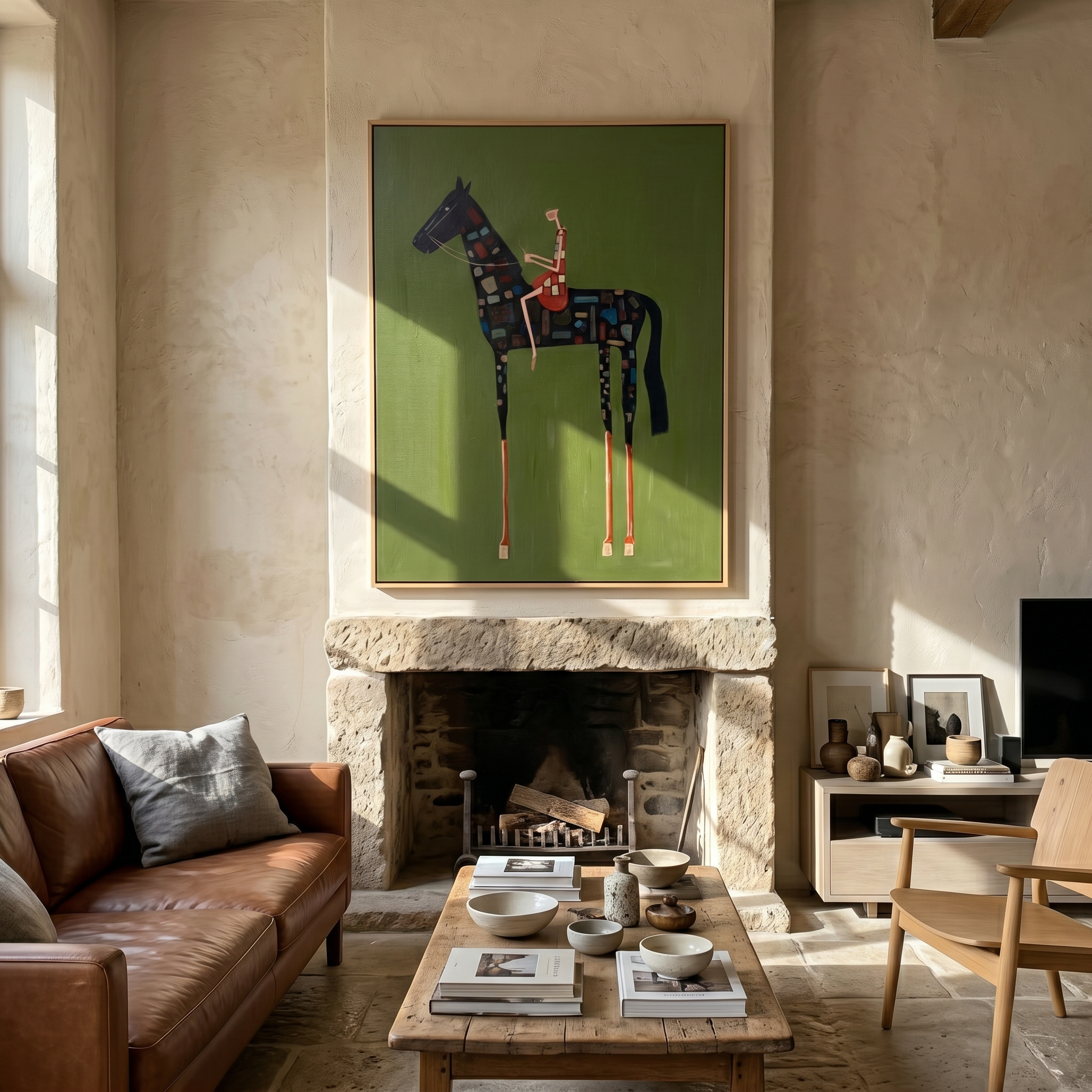 Prairie Memory – green and black modern western equestrian art, vertical hand-painted canvas art – view 6