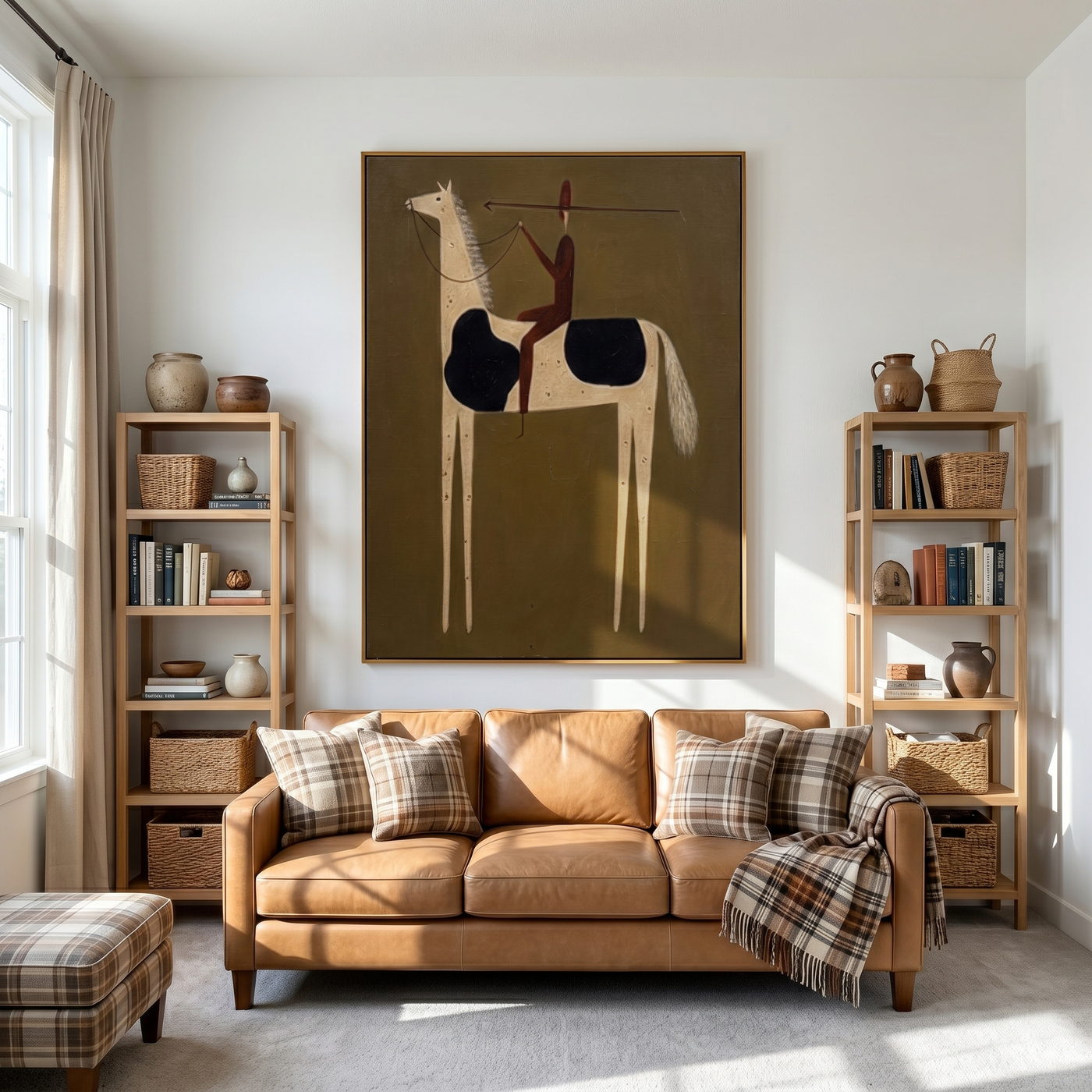 Sage Trail – brown and gold modern western equestrian art, vertical hand-painted canvas art – view 3
