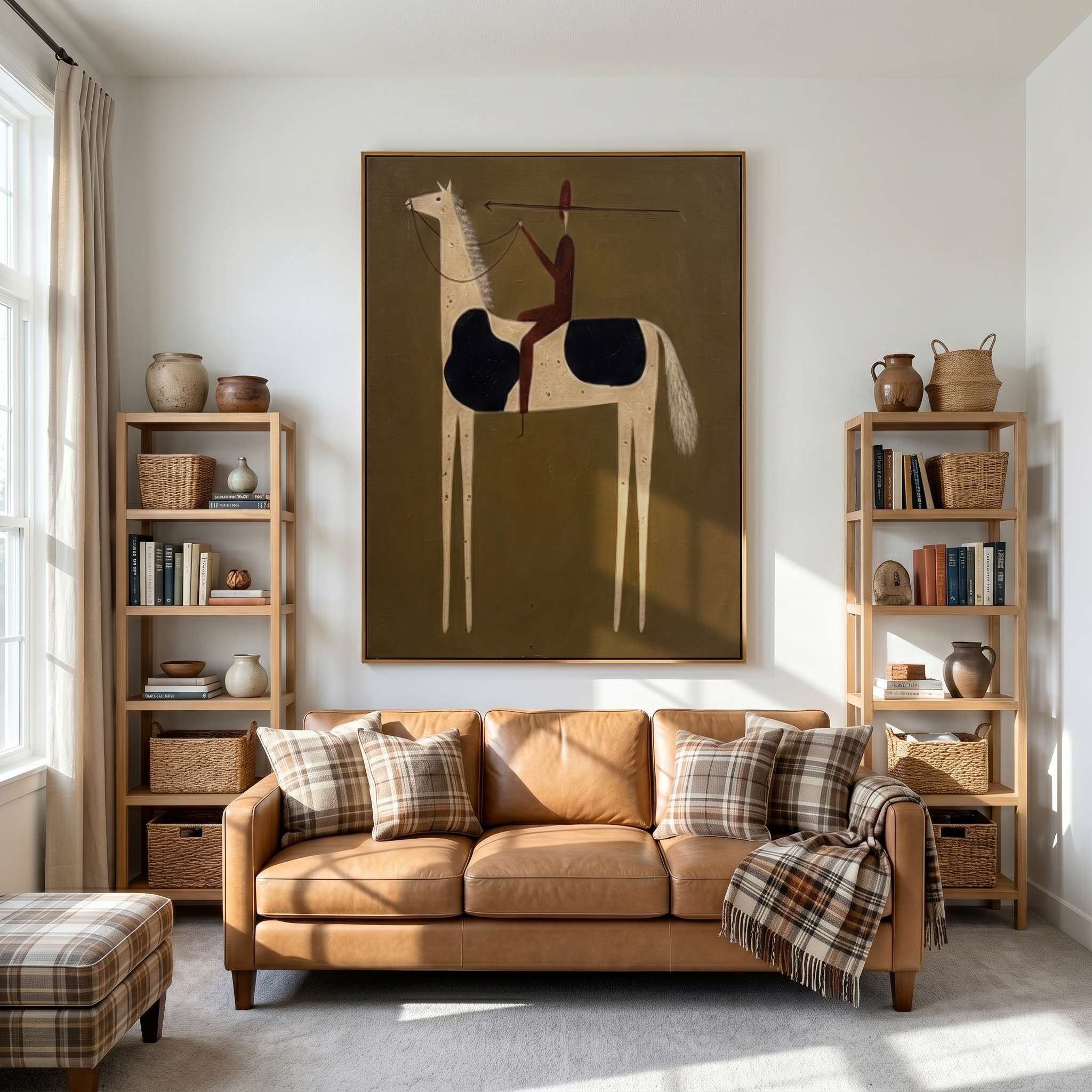 Sage Trail – brown and gold modern western equestrian art, vertical hand-painted canvas art – view 3
