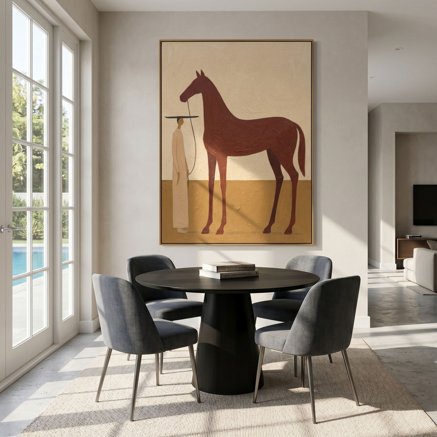 Soft Crossing – brown and gold modern western equestrian art, vertical hand-painted canvas art – view 3