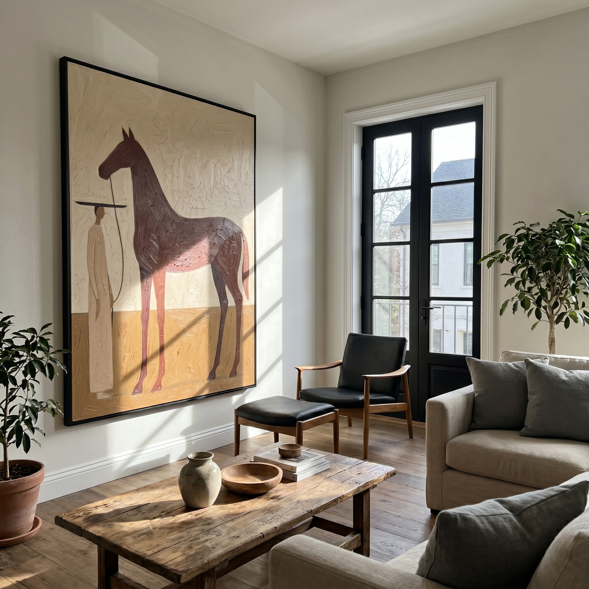 Soft Crossing – brown and gold modern western equestrian art, vertical hand-painted canvas art – view 5