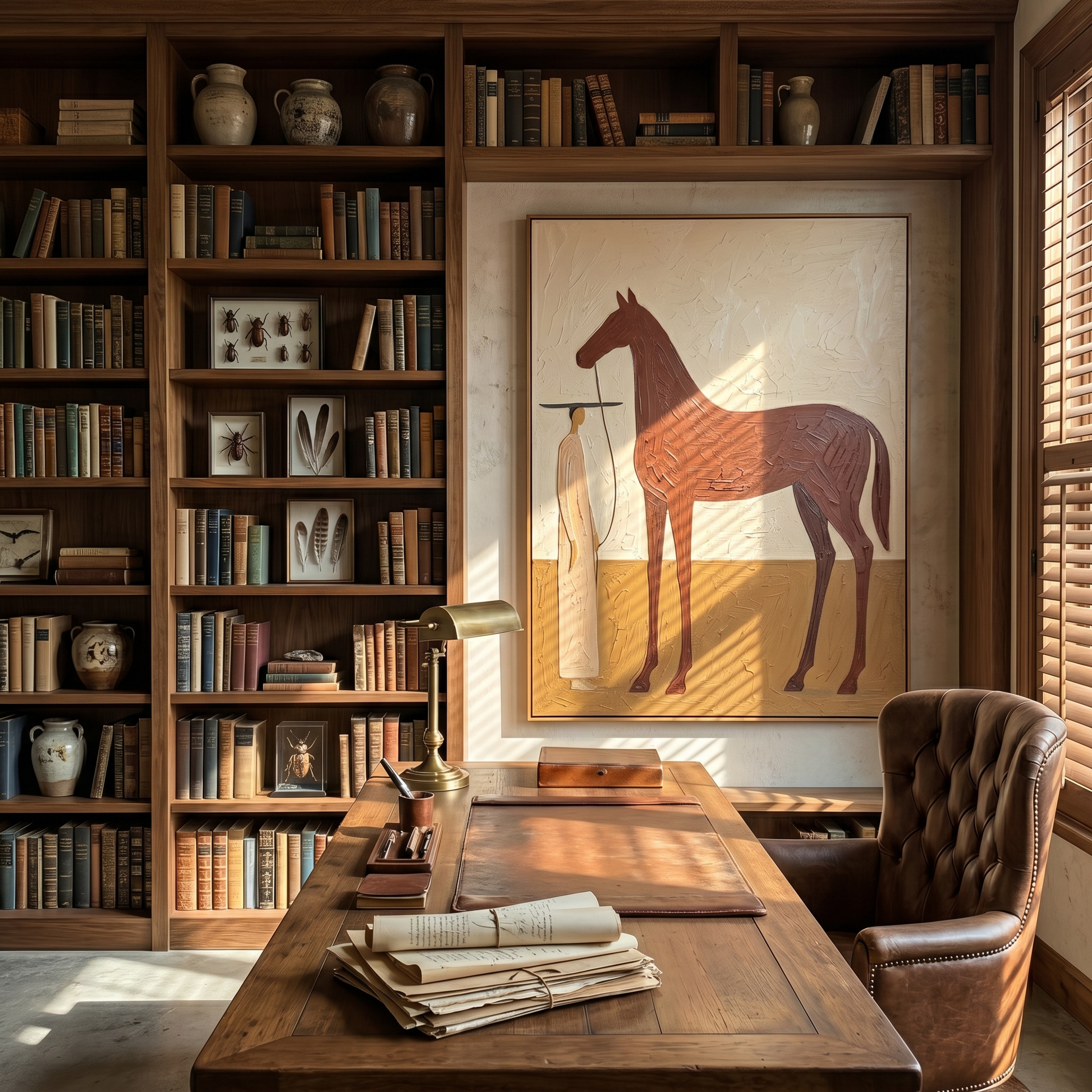Soft Crossing – brown and gold modern western equestrian art, vertical hand-painted canvas art – view 6
