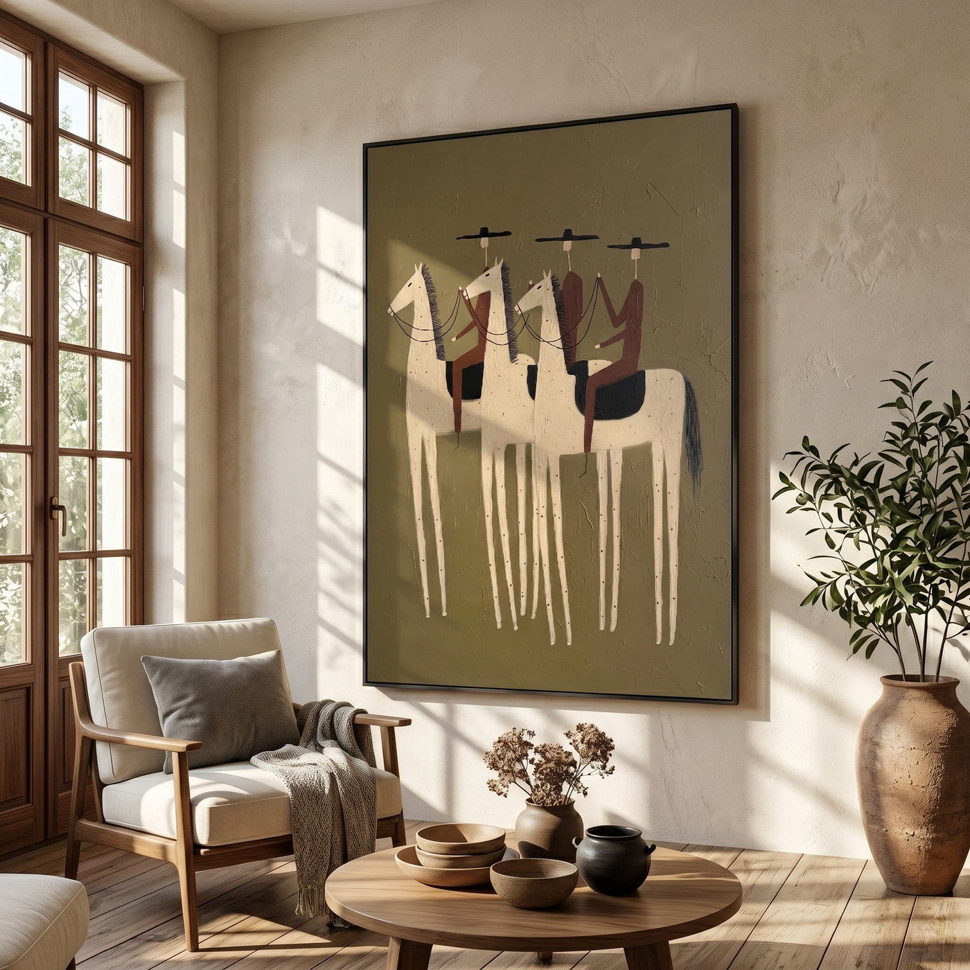 Tender Horizon – brown and gold modern western equestrian art, vertical hand-painted canvas art – view 2