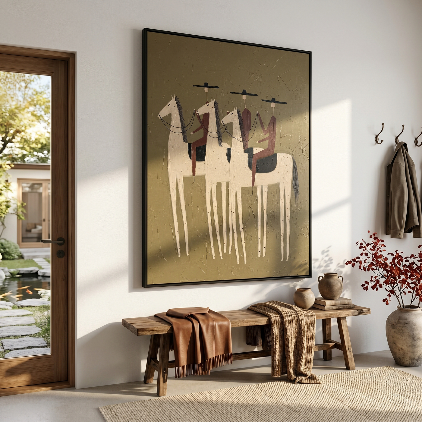 Tender Horizon – brown and gold modern western equestrian art, vertical hand-painted canvas art – view 3