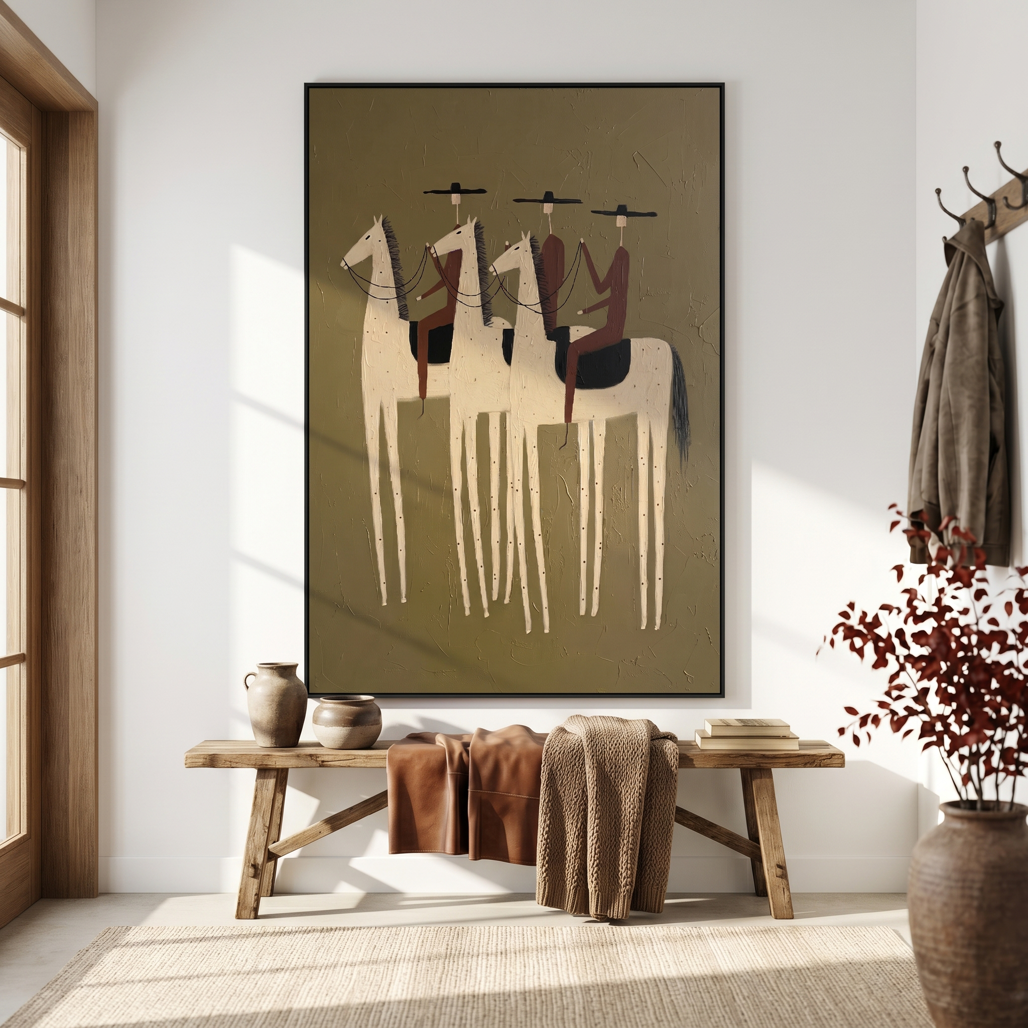 Tender Horizon – brown and gold modern western equestrian art, vertical hand-painted canvas art – view 5