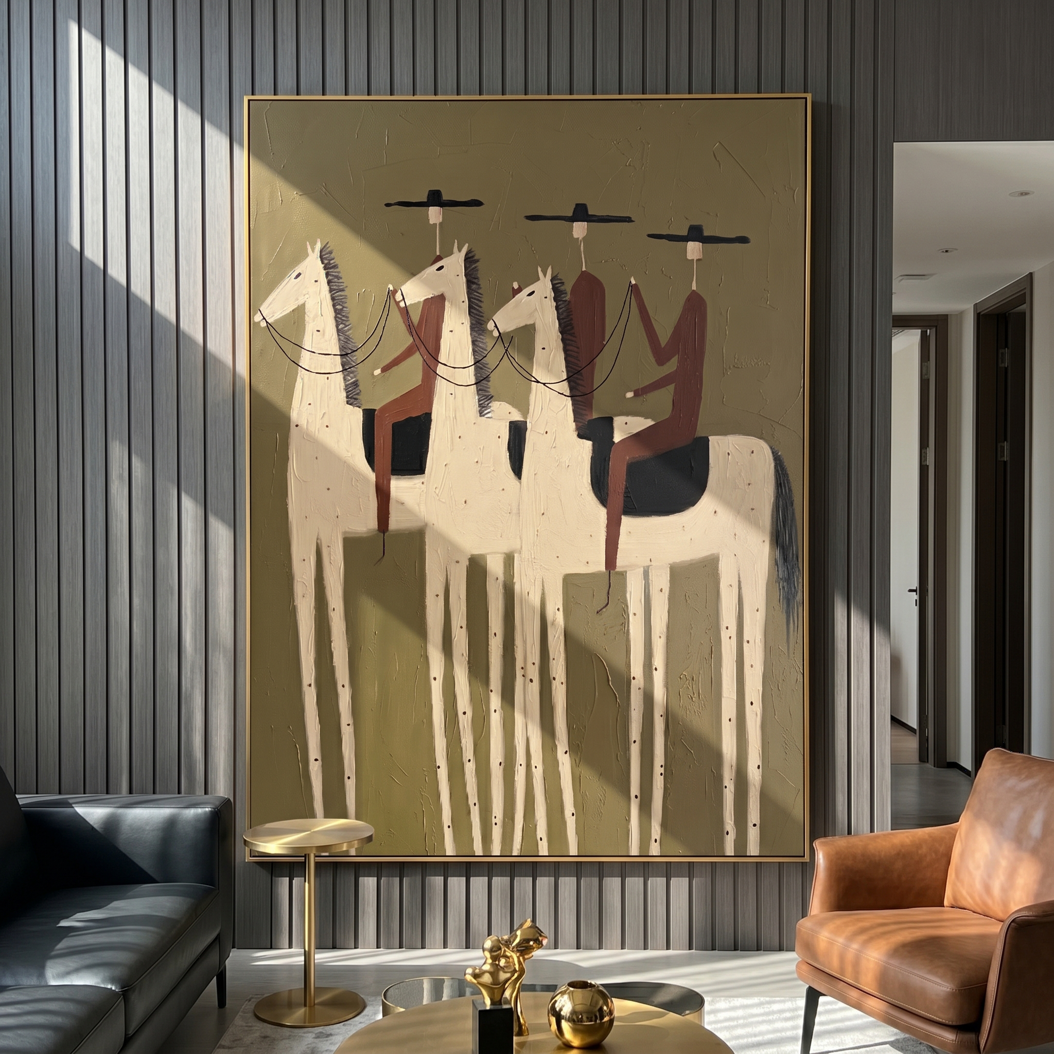 Tender Horizon – brown and gold modern western equestrian art, vertical hand-painted canvas art – view 6