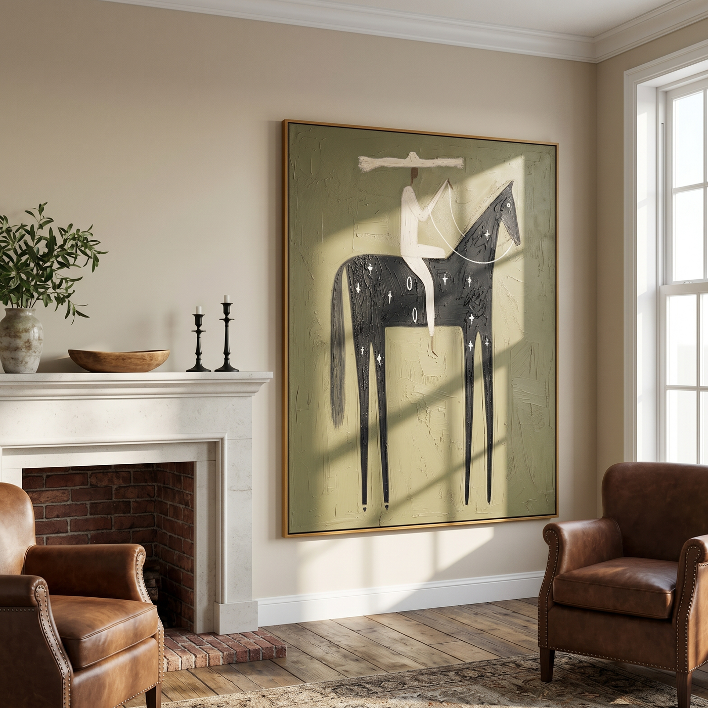 Western Reverie – brown and black modern western equestrian art, vertical hand-painted canvas art – view 2