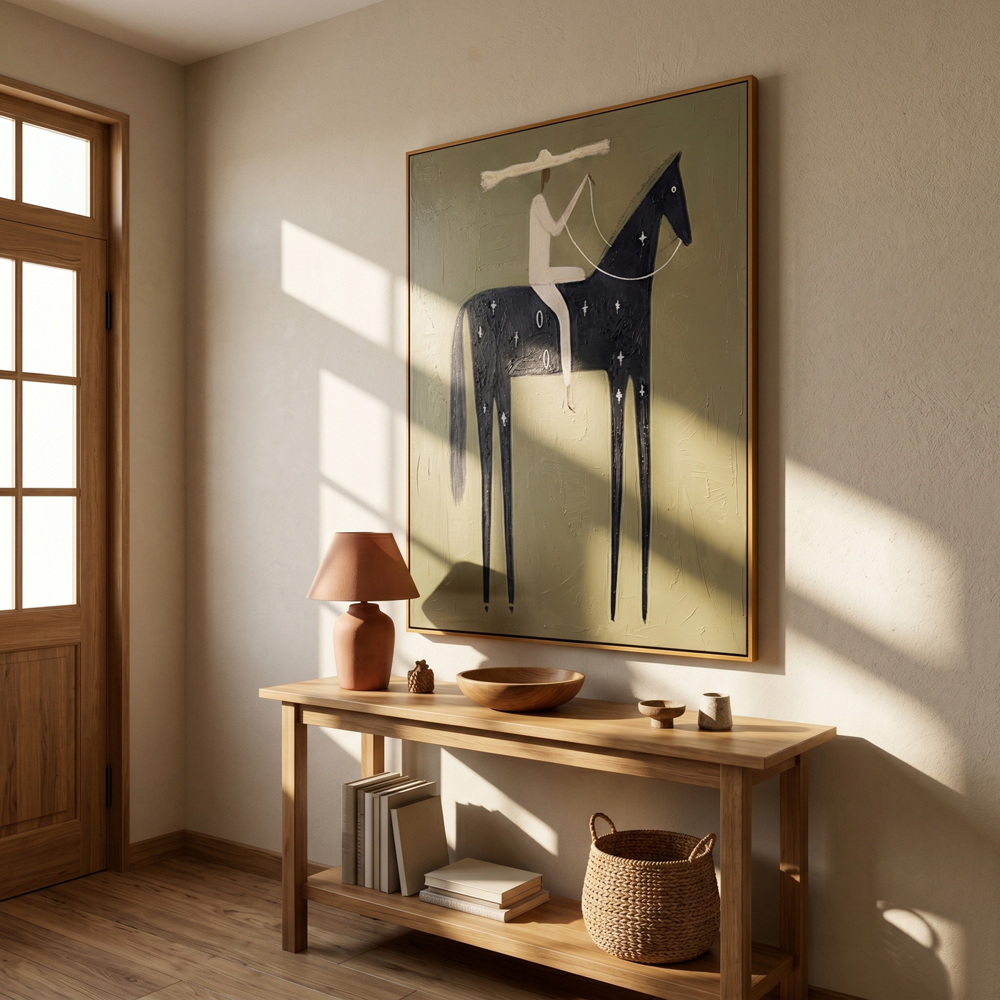 Western Reverie – brown and black modern western equestrian art, vertical hand-painted canvas art – view 3