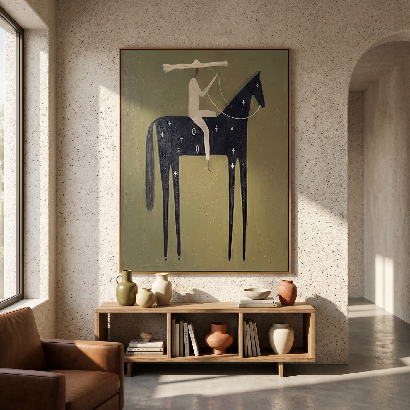 Western Reverie – brown and black modern western equestrian art, vertical hand-painted canvas art – view 4