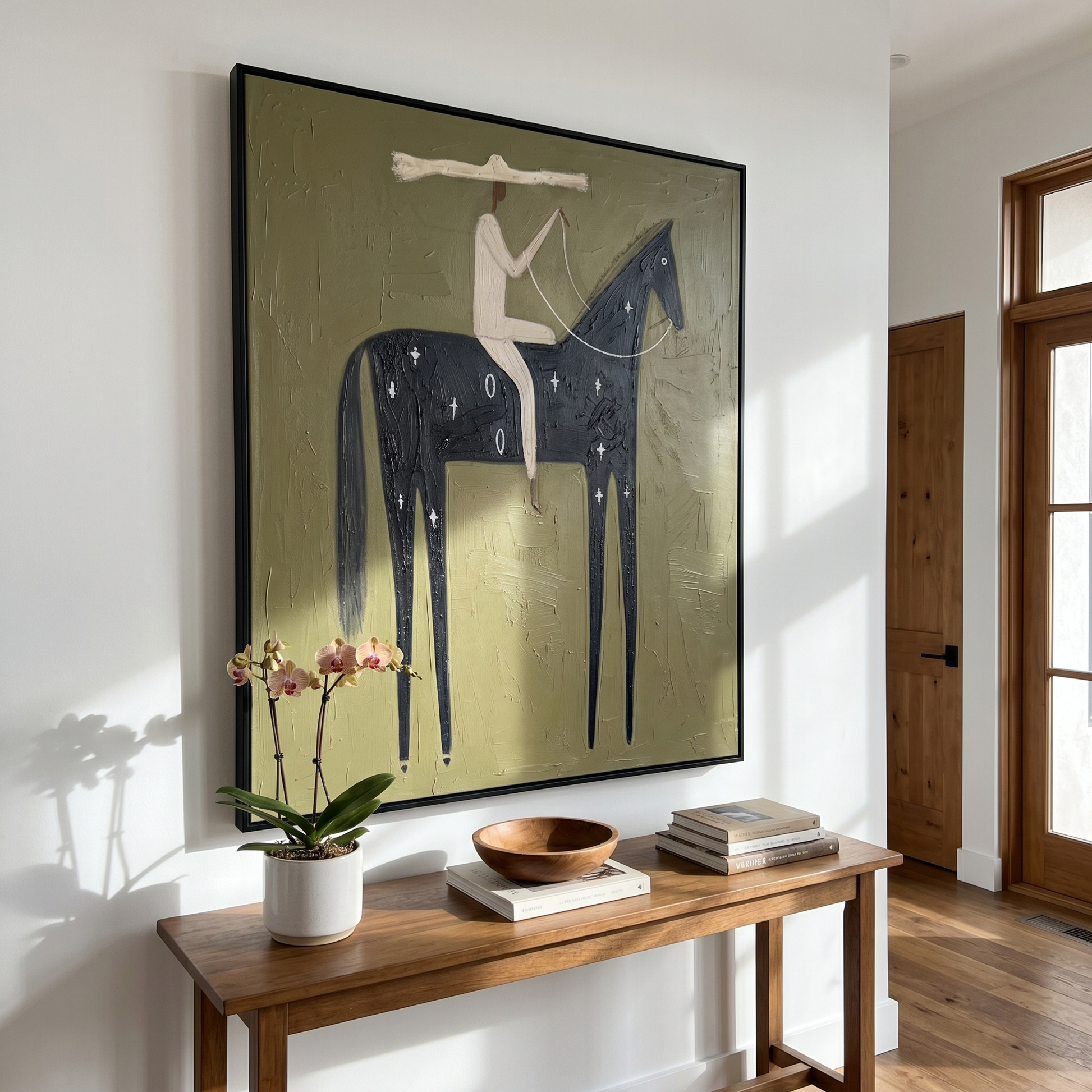 Western Reverie – brown and black modern western equestrian art, vertical hand-painted canvas art – view 5