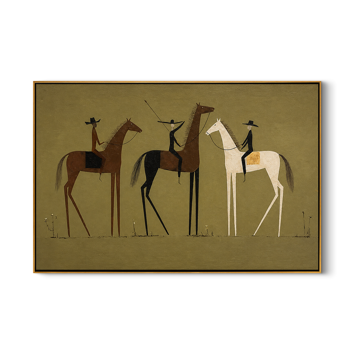 Amber Whisper – brown modern western equestrian art, horizontal hand-painted canvas art – view 1