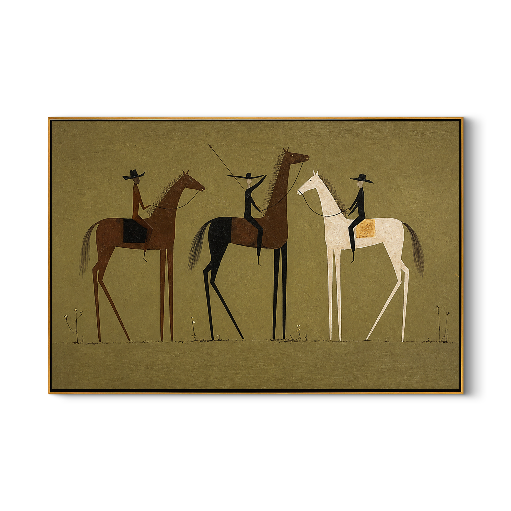 Amber Whisper – brown modern western equestrian art, horizontal hand-painted canvas art – view 1