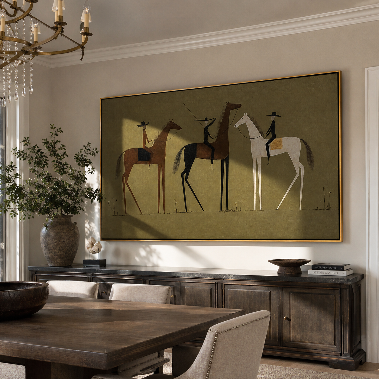 Amber Whisper – brown modern western equestrian art, horizontal hand-painted canvas art – view 2