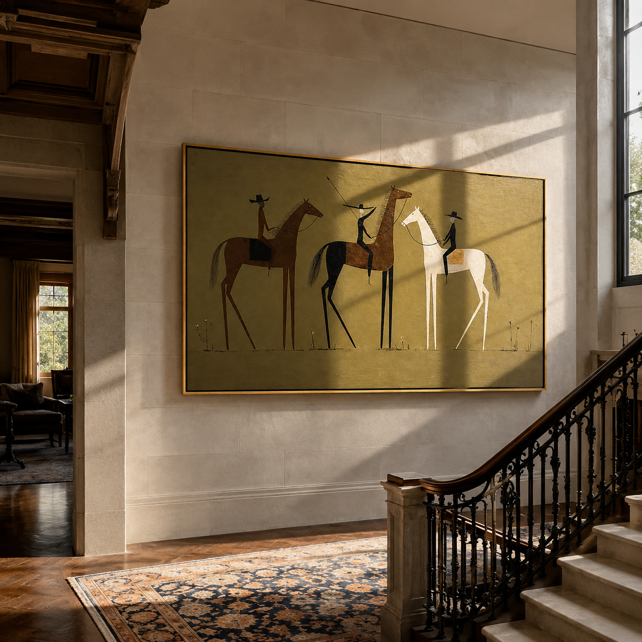 Amber Whisper – brown modern western equestrian art, horizontal hand-painted canvas art – view 3