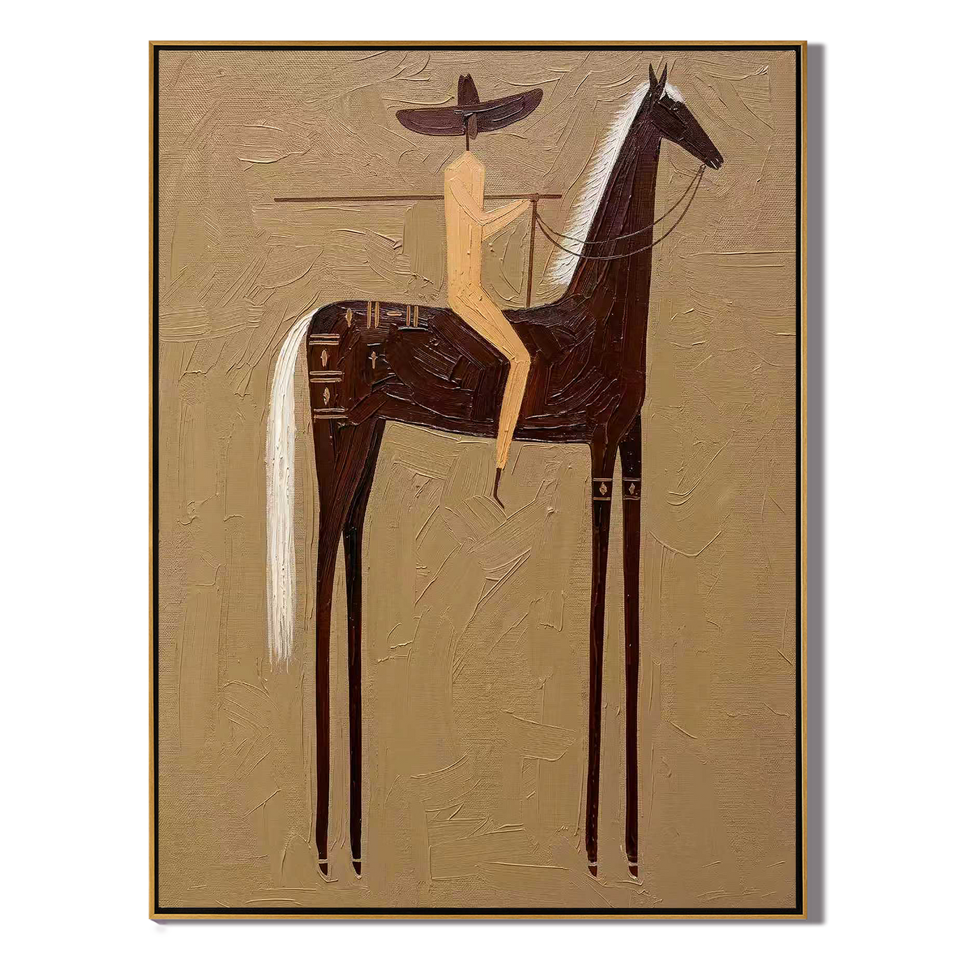 Hidden Story – gold and brown modern western equestrian art, vertical hand-painted canvas art – view 1