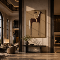 Hidden Story – gold and brown modern western equestrian art, vertical hand-painted canvas art – view 2