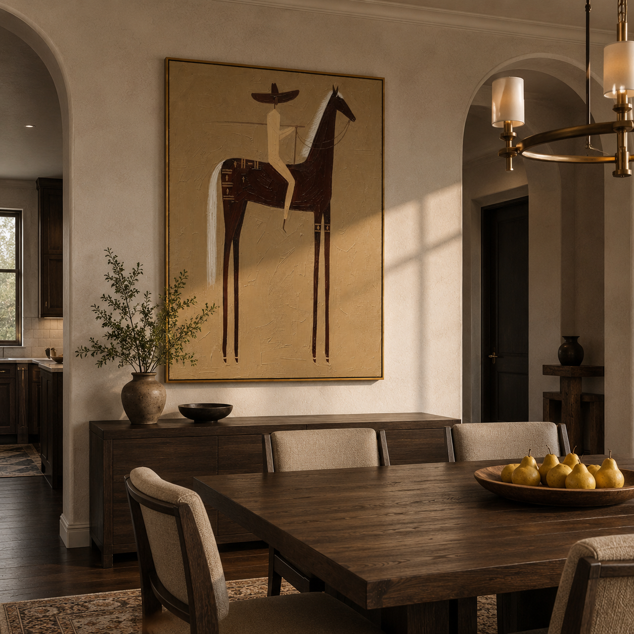 Hidden Story – gold and brown modern western equestrian art, vertical hand-painted canvas art – view 6