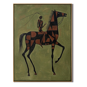 Meadow Chorus – green and gray modern western equestrian art, vertical hand-painted canvas art – view 1
