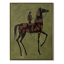 Meadow Chorus – green and gray modern western equestrian art, vertical hand-painted canvas art – view 1
