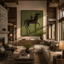 Meadow Chorus – green and gray modern western equestrian art, vertical hand-painted canvas art – view 5