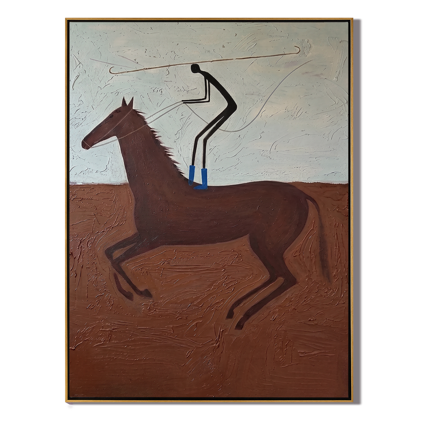 Open Grace – brown and gray modern western equestrian art, vertical hand-painted canvas art – view 1
