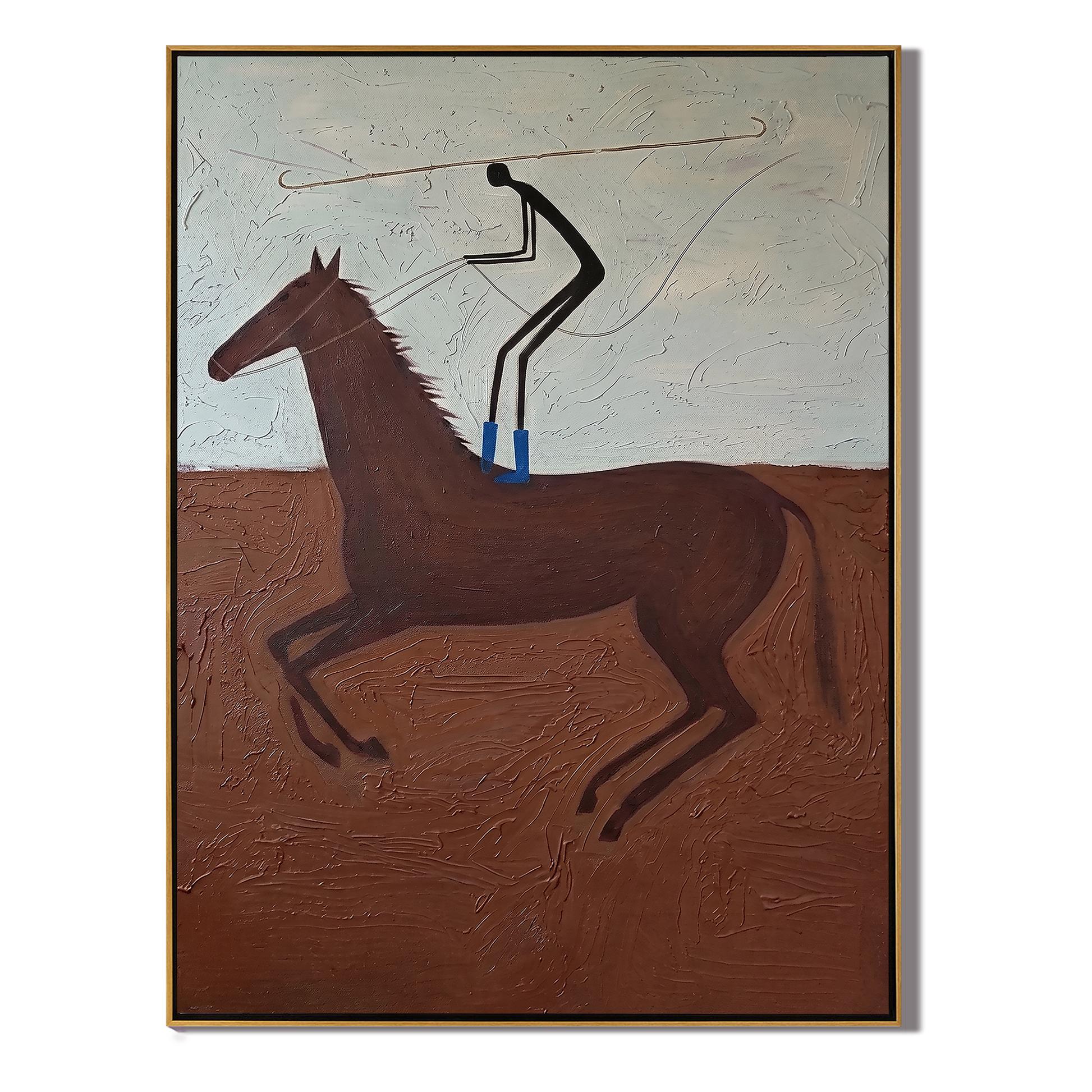 Open Grace – brown and gray modern western equestrian art, vertical hand-painted canvas art – view 1