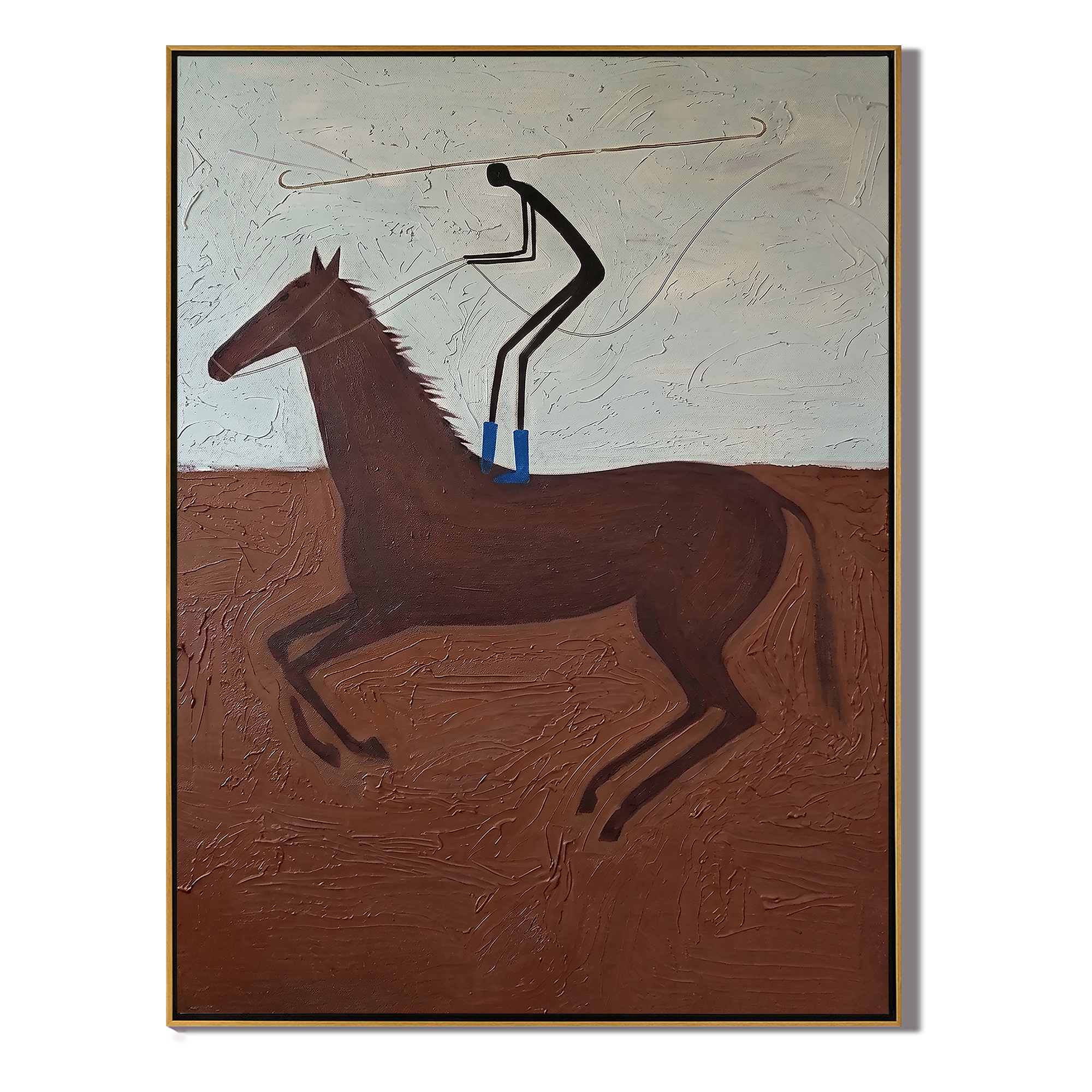 Open Grace – brown and gray modern western equestrian art, vertical hand-painted canvas art – view 1