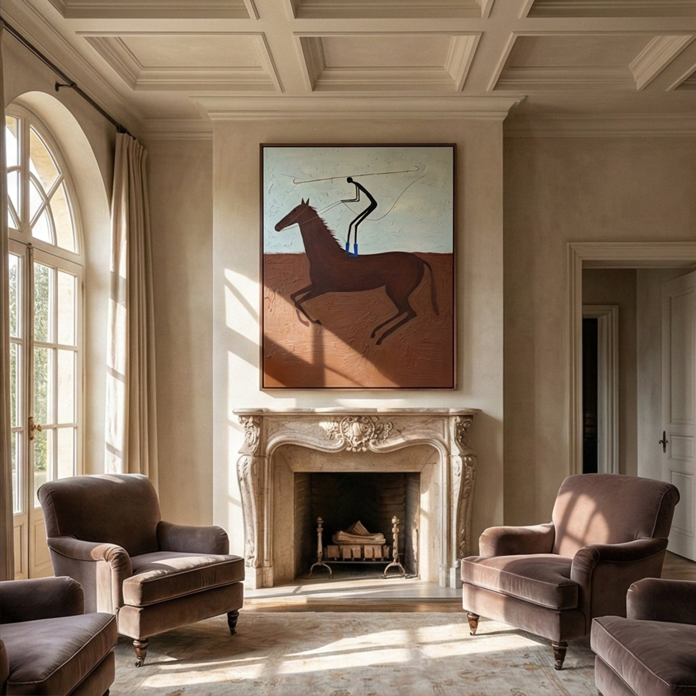 Open Grace – brown and gray modern western equestrian art, vertical hand-painted canvas art – view 2
