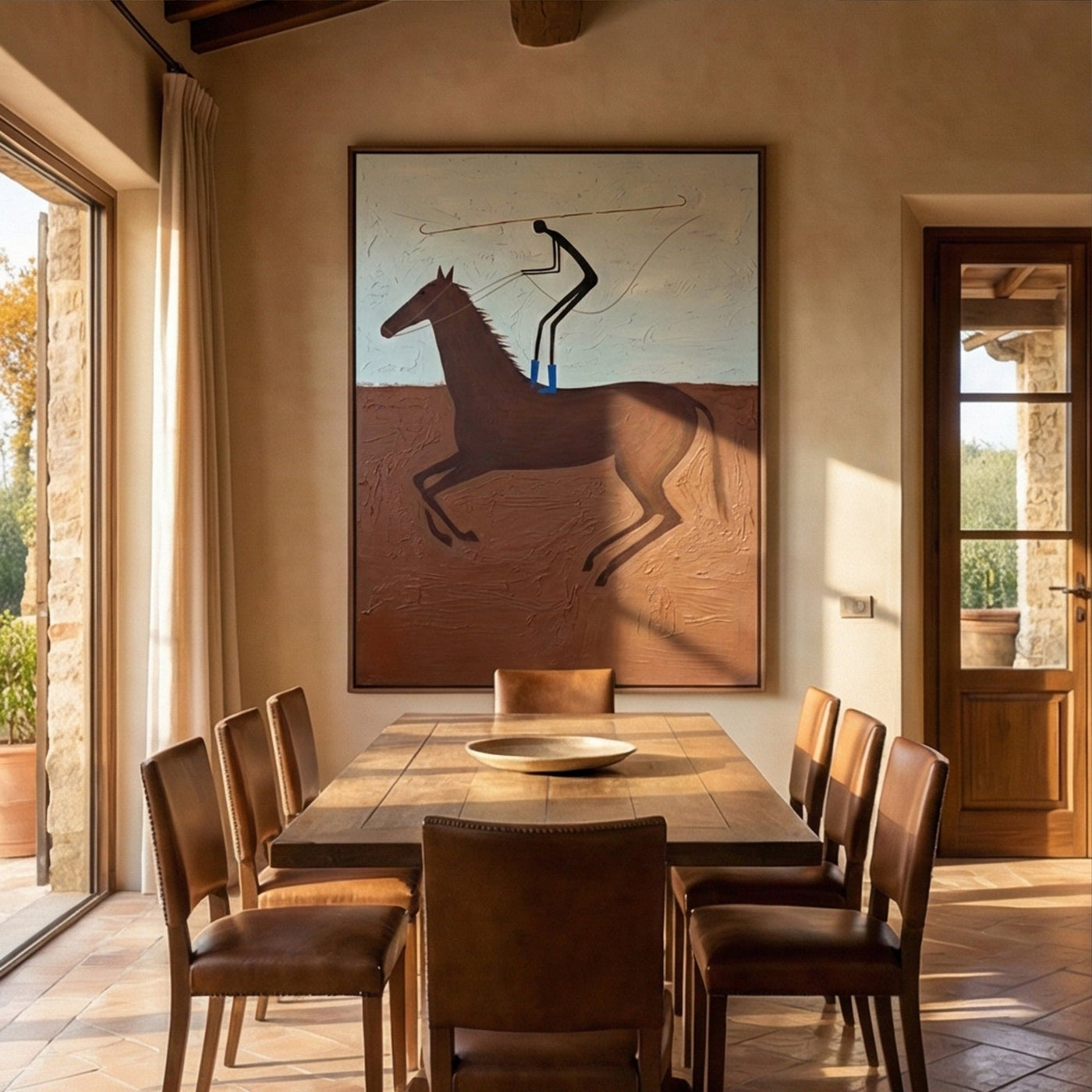 Open Grace – brown and gray modern western equestrian art, vertical hand-painted canvas art – view 3