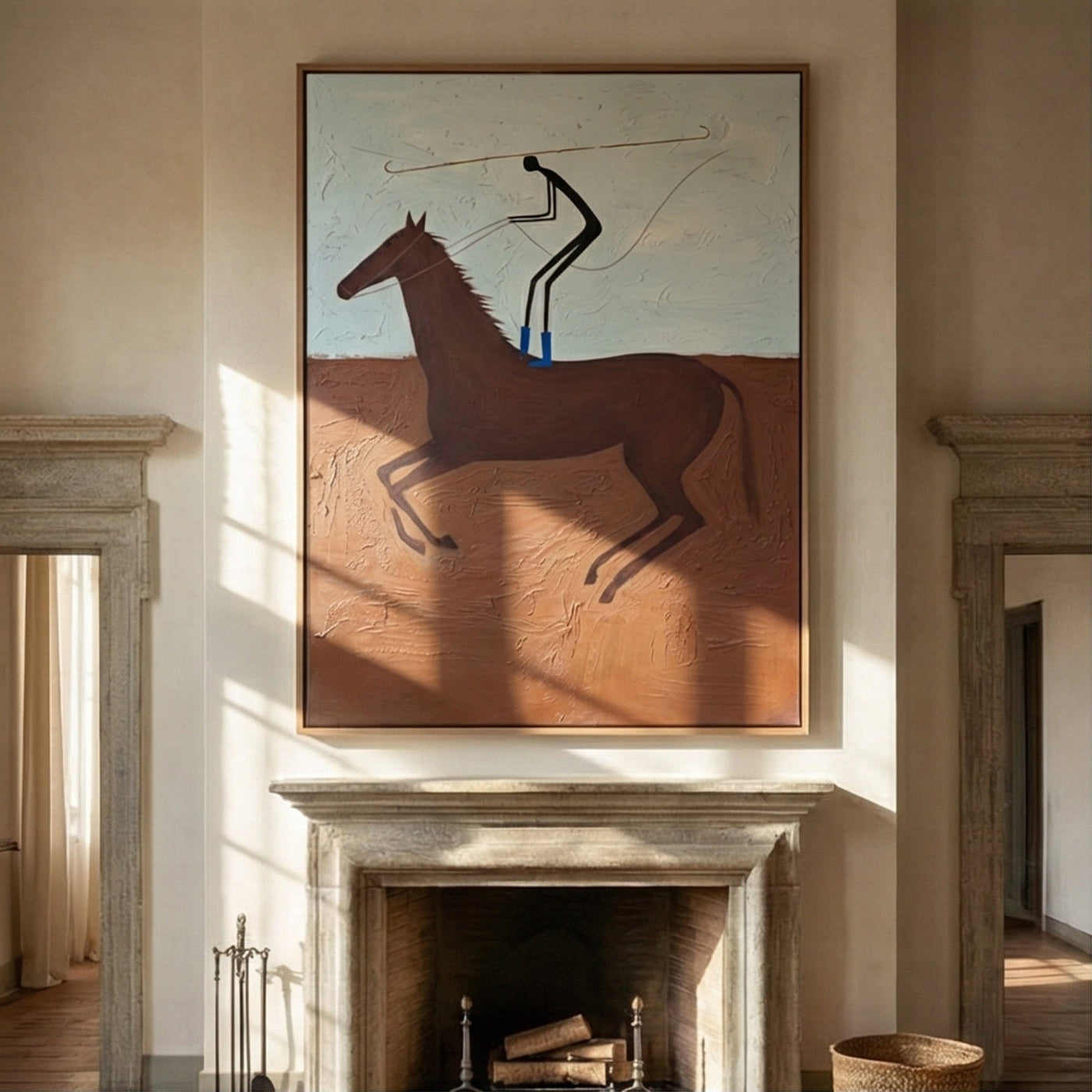 Open Grace – brown and gray modern western equestrian art, vertical hand-painted canvas art – view 4