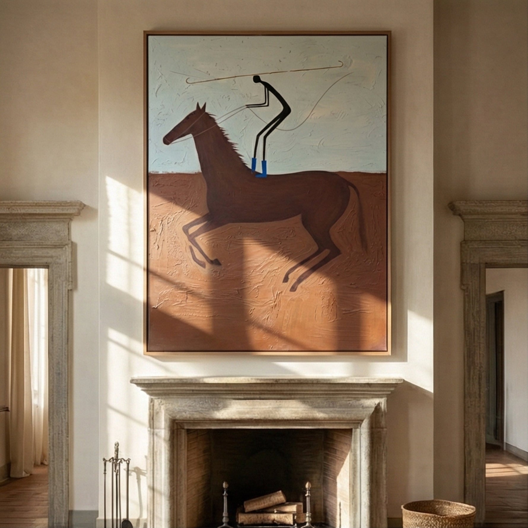 Open Grace – brown and gray modern western equestrian art, vertical hand-painted canvas art – view 4