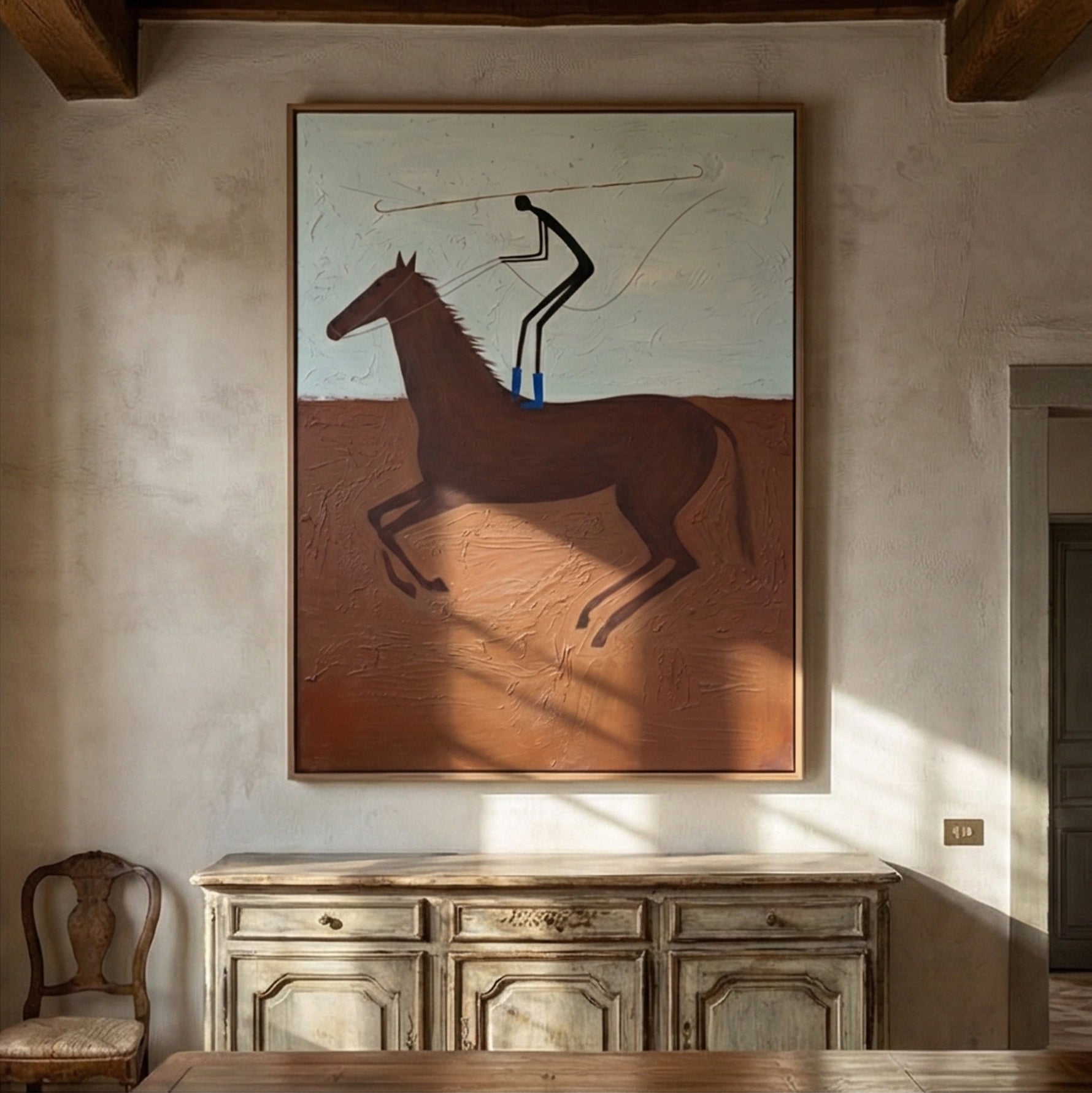 Open Grace – brown and gray modern western equestrian art, vertical hand-painted canvas art – view 5