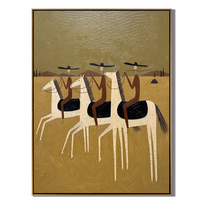 Four Riders Enter Gold – gold and brown modern western equestrian art, vertical hand-painted canvas art – view 1