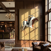 Two Riders Chase Noon – brown modern western equestrian art, vertical hand-painted canvas art – view 3