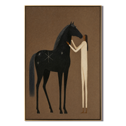 Where Black Thunder Softens – brown and black modern western equestrian art, vertical hand-painted canvas art – view 1