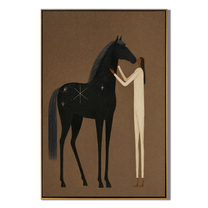 Where Black Thunder Softens – brown and black modern western equestrian art, vertical hand-painted canvas art – view 1