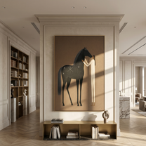 Where Black Thunder Softens – brown and black modern western equestrian art, vertical hand-painted canvas art – view 3