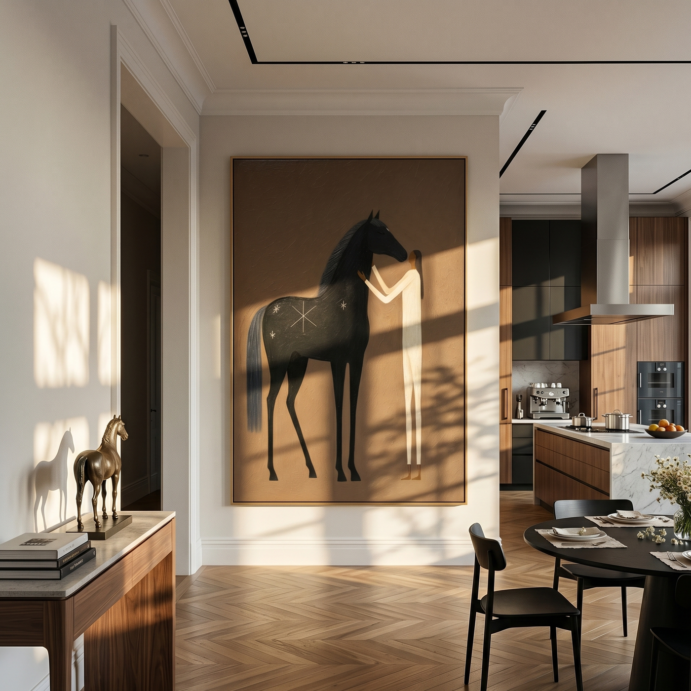 Where Black Thunder Softens – brown and black modern western equestrian art, vertical hand-painted canvas art – view 4